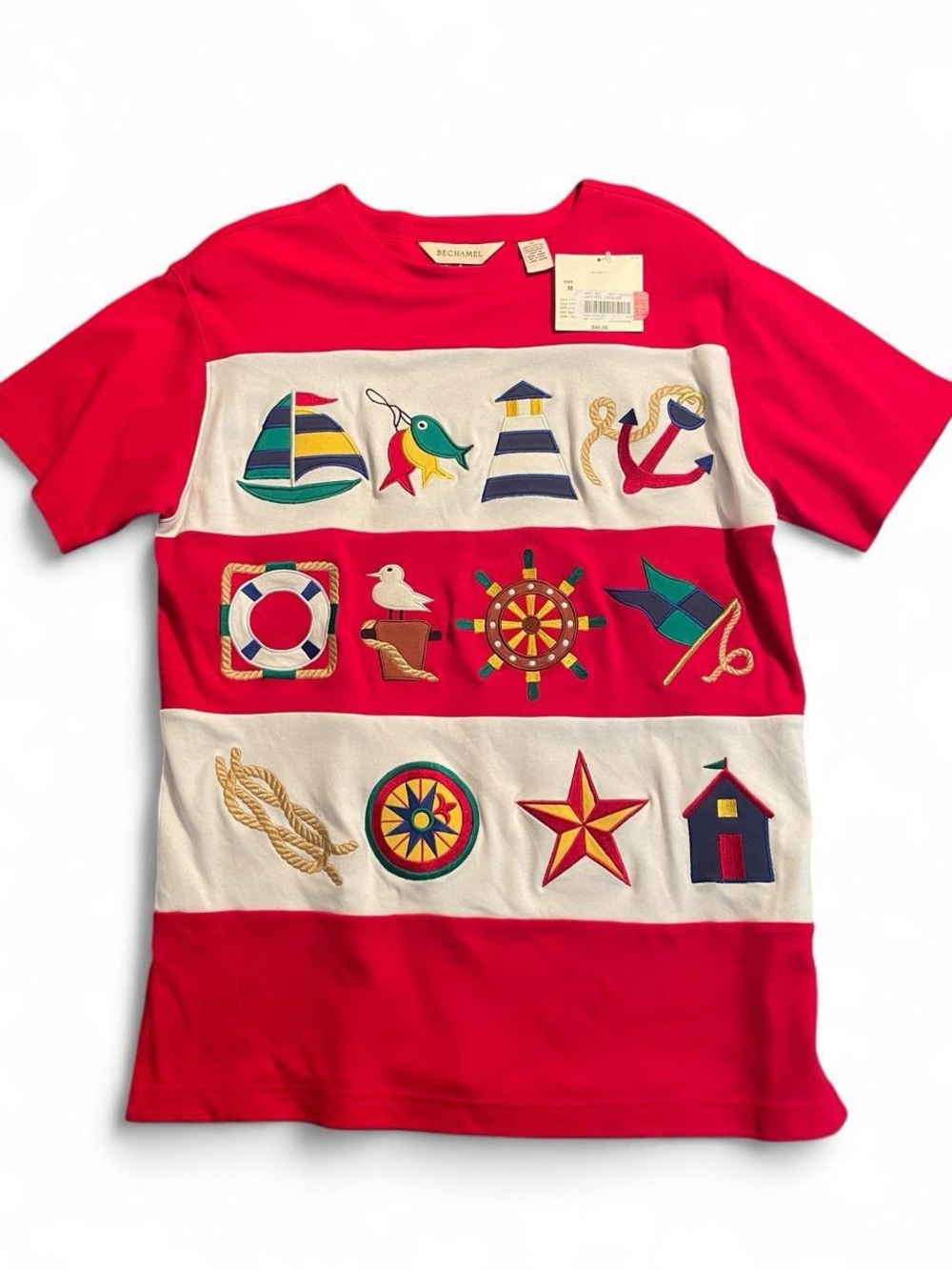 Bechamel Red and Cream Nautical Embroidered Stripe Tee